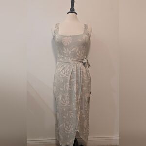 Shore Boutique Brand Tank Style Wrap Dress Sage Green Leaf Print Dress Medium